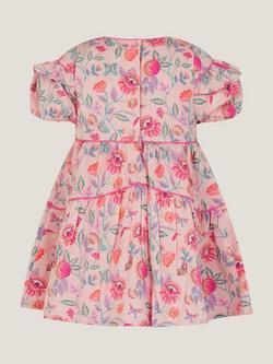 Monsoon Baby Puff Sleeve Jacquard Floral Dress, Natural/Multi - view 2, Natural/Multi