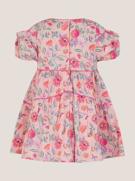 Monsoon Baby Puff Sleeve Jacquard Floral Dress, Natural/Multi - view 2, Natural/Multi