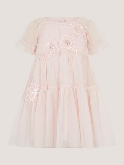 Monsoon Baby Leila Floral Embellished Dress, Pale Pink, Pale Pink