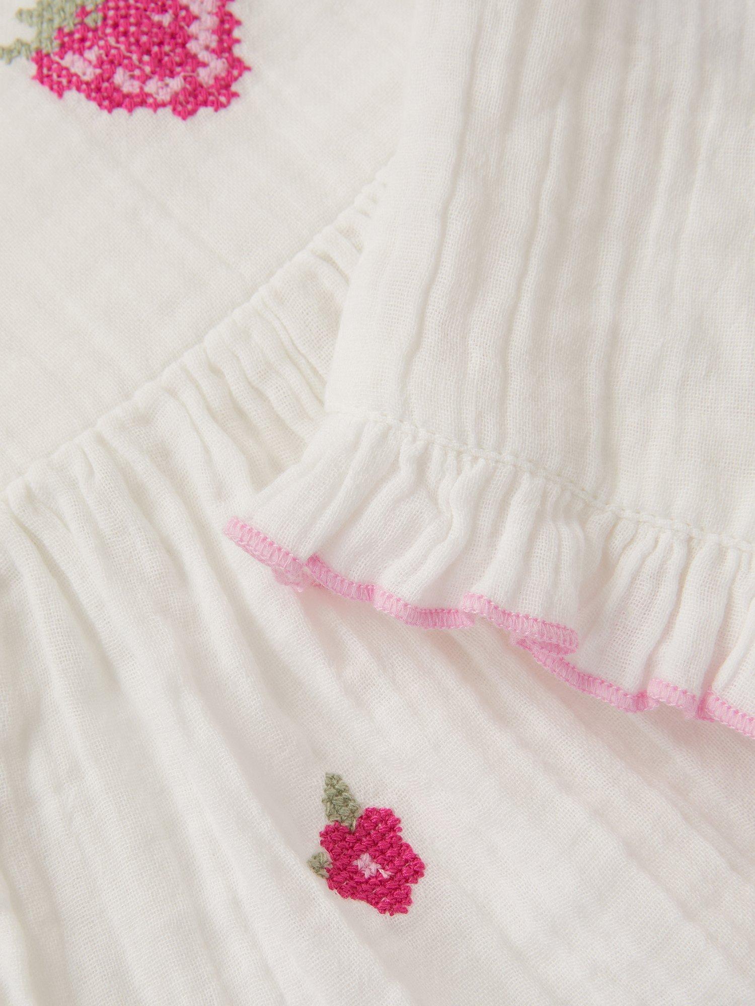 Product image 2 of 3, which shows Monsoon Baby Strawberry Top and Shorts Set, White, 0-3 months