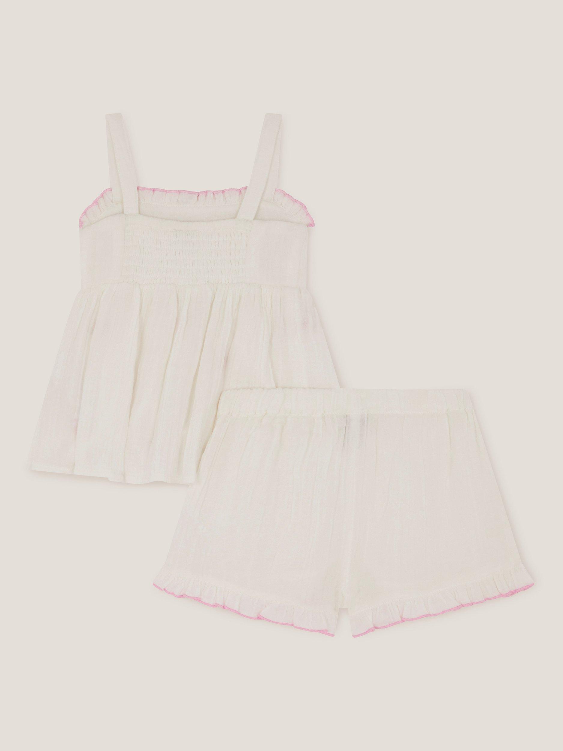 Product image 3 of 3, which shows Monsoon Baby Strawberry Top and Shorts Set, White, 0-3 months