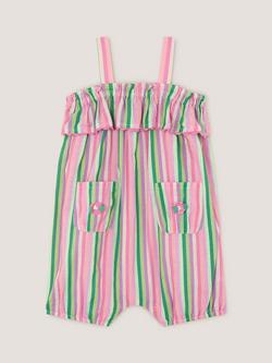 Monsoon Baby Frill Stripe Playsuit, Green, Green