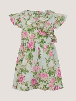 Monsoon Baby Cotton Floral Romper, Green, Green