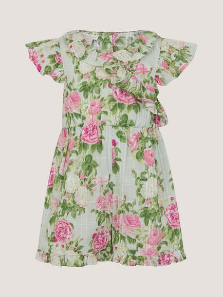 Monsoon Baby Cotton Floral Romper, Green, Green