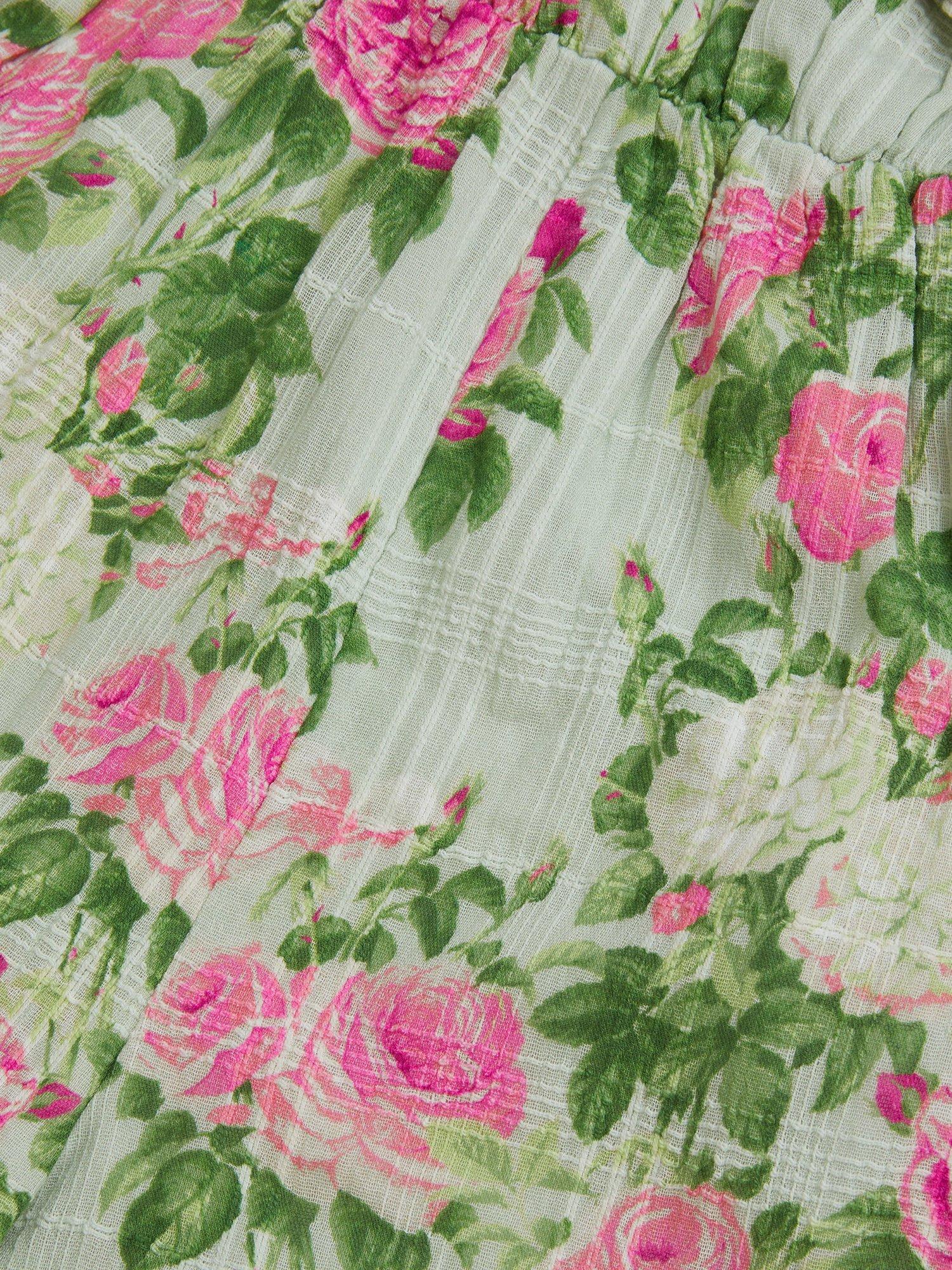 Product image 2 of 3, which shows Monsoon Baby Cotton Floral Romper, Green, 0-3 months