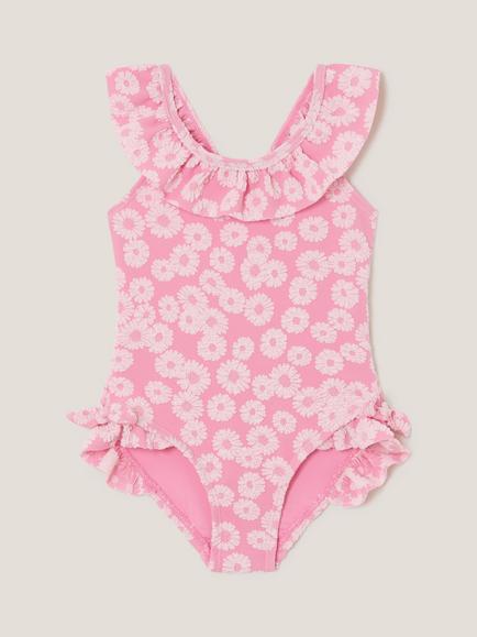 Monsoon Baby Flower Jacquard Swimsuit, Pink, Pink
