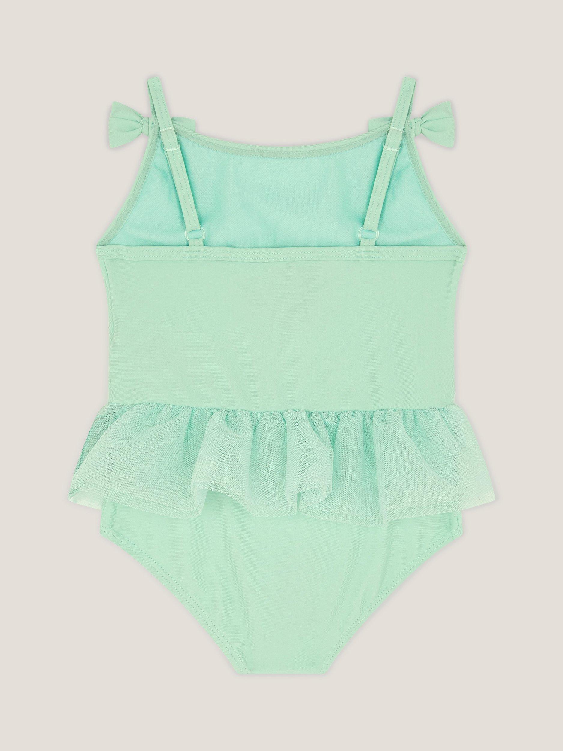 Product image 2 of 3, which shows Monsoon Baby Mesh Trim Swimsuit, Green, 0-3 months