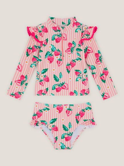 Monsoon Baby Strawberry Stripe Two Piece Swimsuit, Pink, Pink