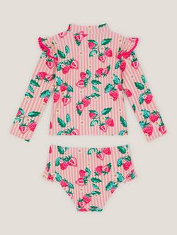 Monsoon Baby Strawberry Stripe Two Piece Swimsuit, Pink - view 2, Pink