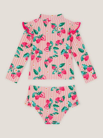 Monsoon Baby Strawberry Stripe Two Piece Swimsuit, Pink - view 2, Pink