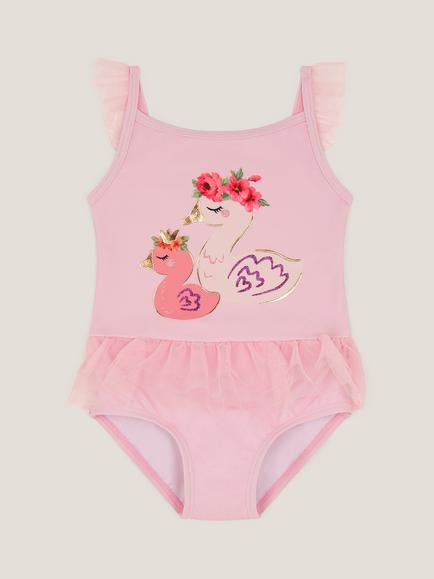 Monsoon Baby Tulle Trim Swimsuit, Pink, Pink