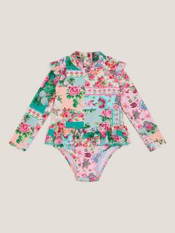 Monsoon Baby UPF50+ Patchwork Long Sleeve Swimsuit, Green, Green