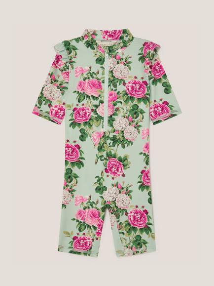 Monsoon Baby UPF50+ Rose Print Swimsuit, Green, Green
