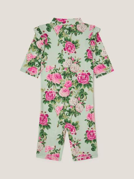 Monsoon Baby UPF50+ Rose Print Swimsuit, Green - view 2, Green