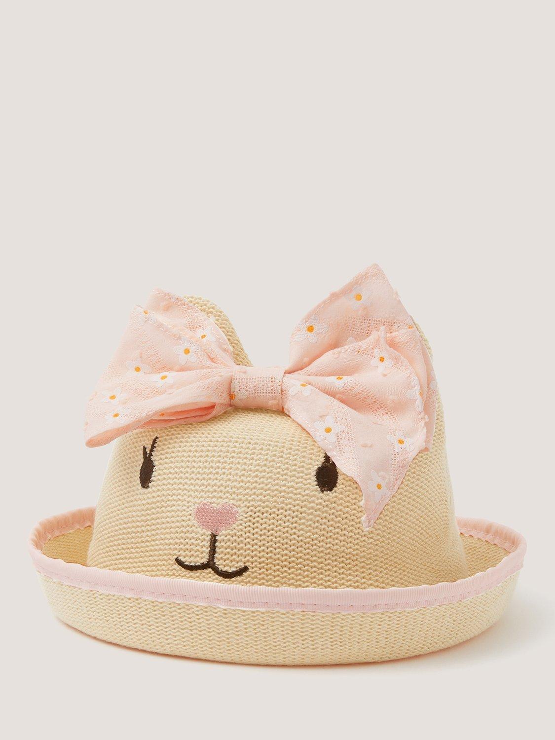 Product image 1 of 2, which shows Monsoon Baby Bunny Bow Hat, Pink, 0-6 months