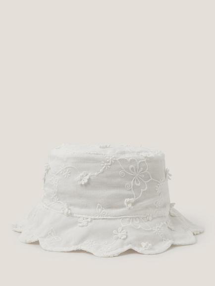 Monsoon Baby Floral Embroidered Bucket Hat, Ivory, Ivory