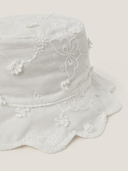 Monsoon Baby Floral Embroidered Bucket Hat, Ivory - view 2, Ivory