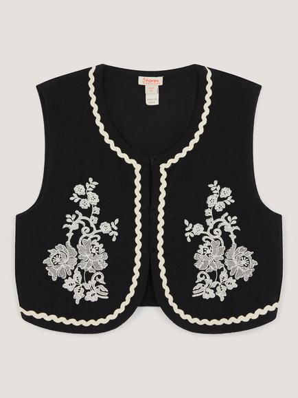 Monsoon Kids' Floral Embroidered Waistcoat, Black, Black