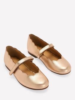 Mini Boden Kids' Scallop Mary Jane Shoes, Gold - view 2, Gold