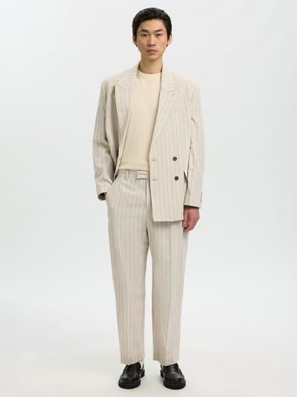 Selected Pinstripe Linen Cotton Blend Trousers, Oatmeal Pinstripe, Oatmeal Pinstripe