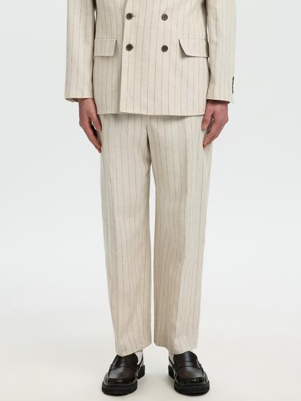 Selected Pinstripe Linen Cotton Blend Trousers, Oatmeal Pinstripe - view 2, Oatmeal Pinstripe