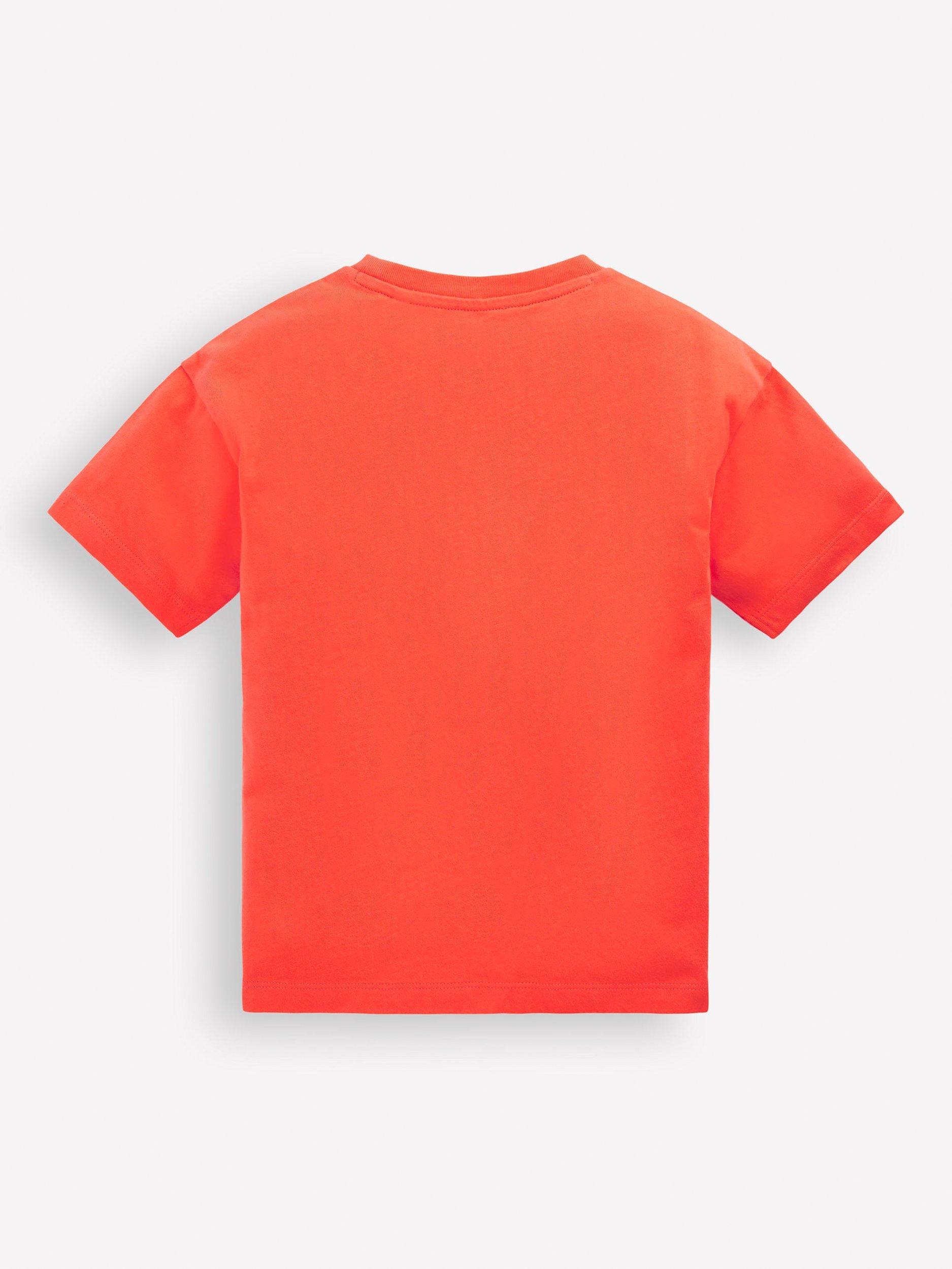 Product image 2 of 3, which shows Mini Boden Kids' Dinosaur T-Shirt, Orange, 2-3 years