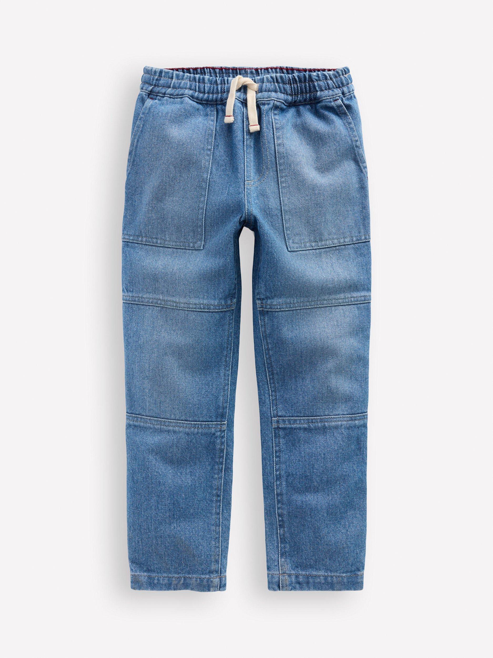 Product image 1 of 3, which shows Mini Boden Kids' Warrior Knee Jeans, Blue, 2-3 years