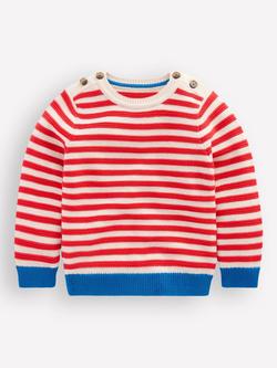 Mini Boden Kids' Chunky Striped Jumper, Red/Ecru Marl, Red/Ecru Marl