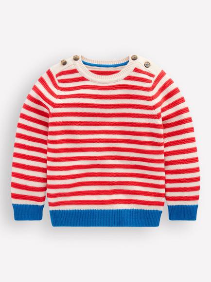 Mini Boden Kids' Chunky Striped Jumper, Red/Ecru Marl, Red/Ecru Marl