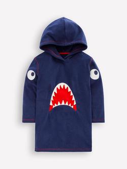 Mini Boden Kids' Applique Shark Towelling Poncho, Navy, Navy