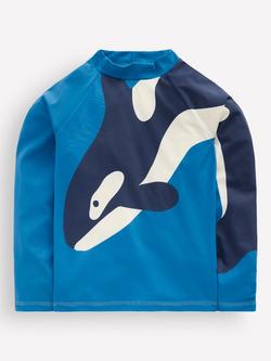 Mini Boden Kids' Sun Safe Fun Whale Rash Vest, Blue, Blue