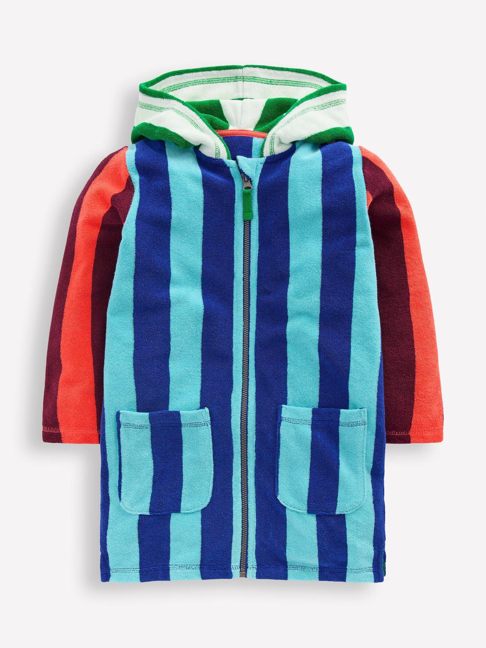 Product image 1 of 3, which shows Mini Boden Kids' Striped Towelling Robe, Multi, 2-3 years