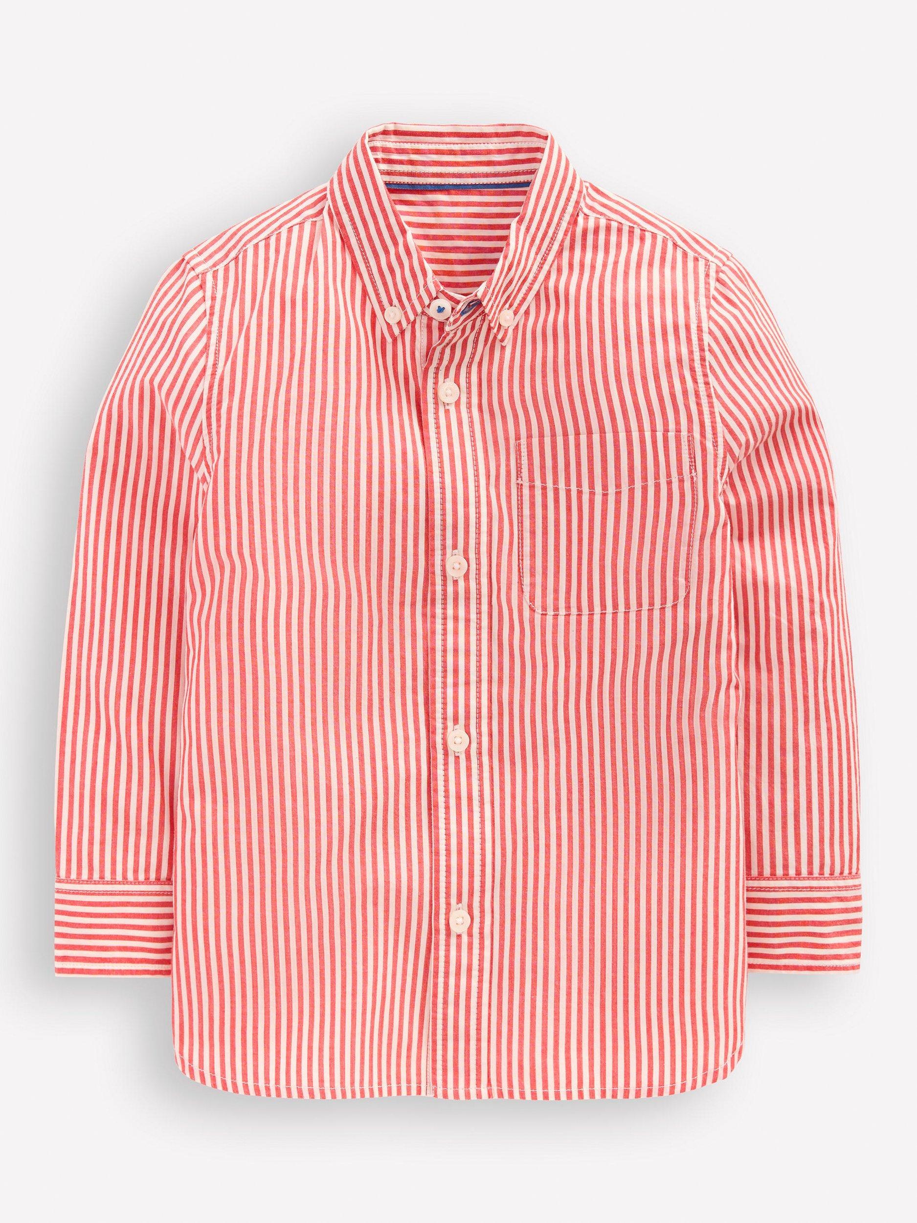 Product image 1 of 3, which shows Mini Boden Kids' Cotton Striped Shirt, Red, 2-3 years