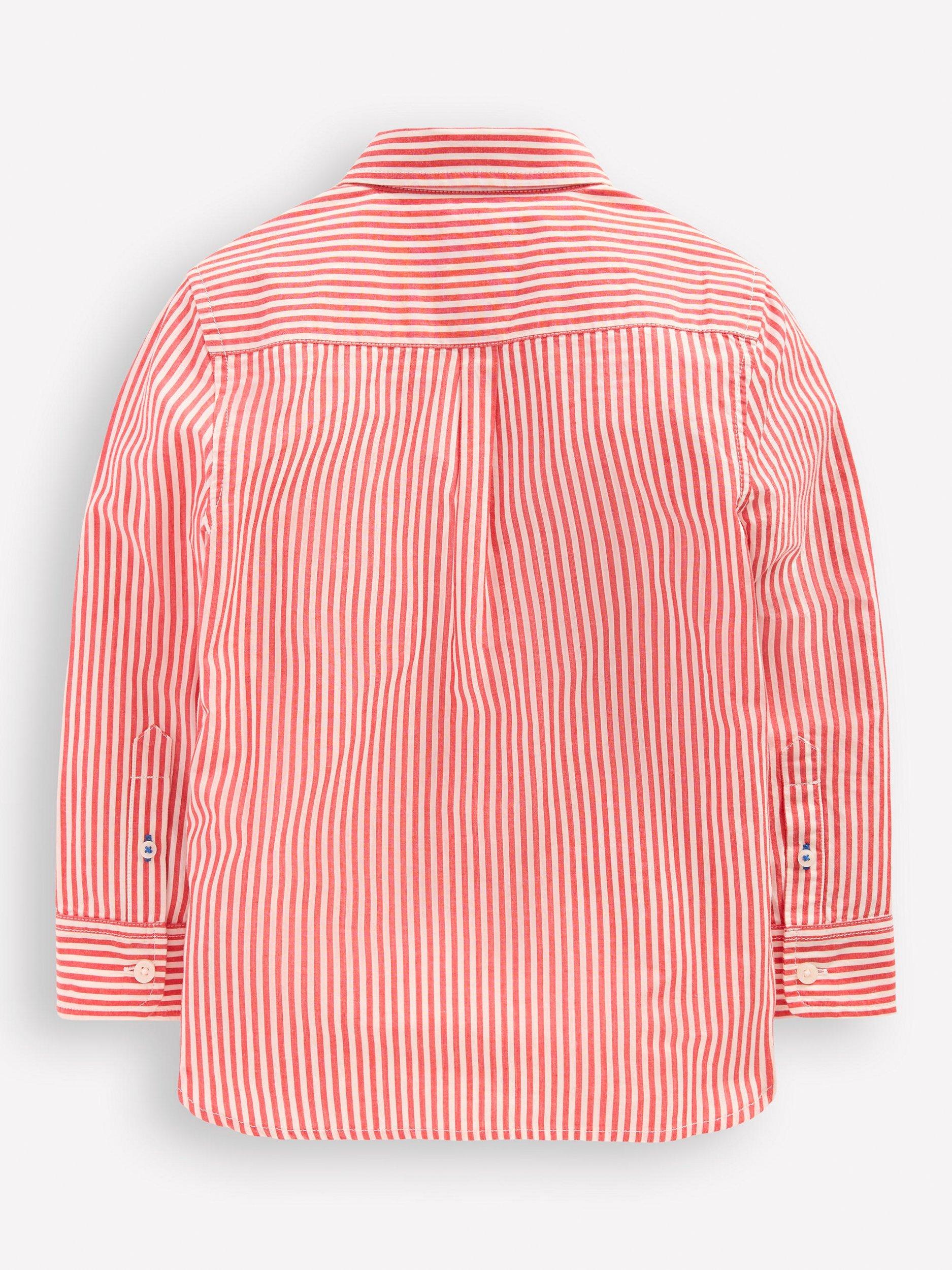 Product image 2 of 3, which shows Mini Boden Kids' Cotton Striped Shirt, Red, 2-3 years