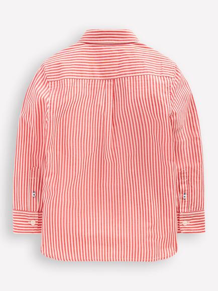 Mini Boden Kids' Cotton Striped Shirt, Red - view 2, Red