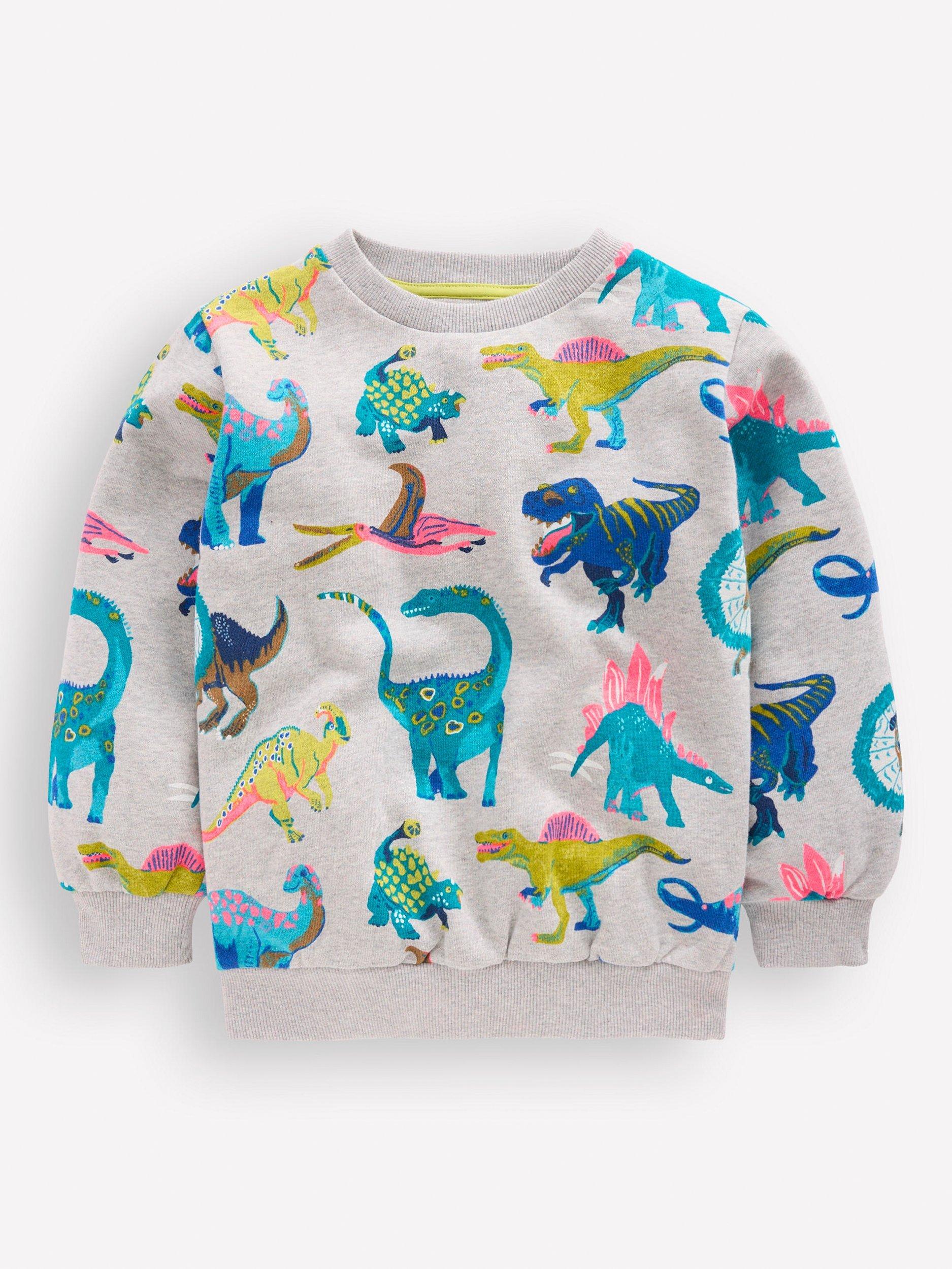 Product image 1 of 3, which shows Mini Boden Kids' Everyday Printed Sweatshirt, Grey/Multi, 2-3 years