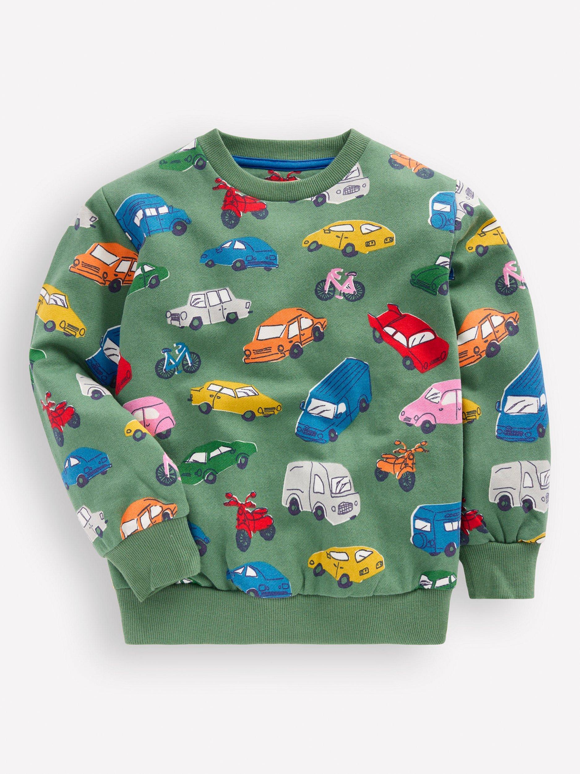 Product image 1 of 3, which shows Mini Boden Kids' Everyday Printed Sweatshirt, Green/Multi, 2-3 years