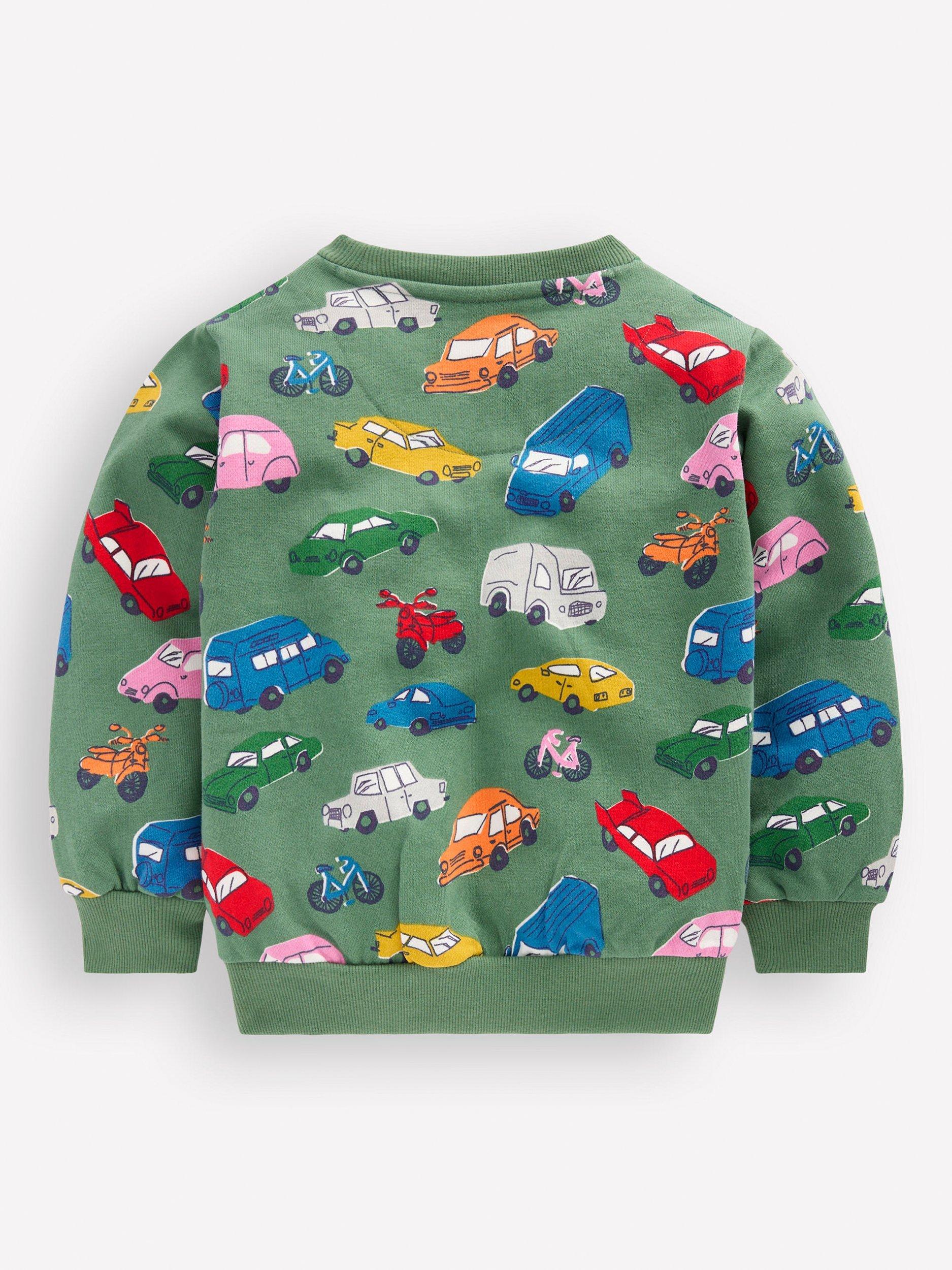 Product image 2 of 3, which shows Mini Boden Kids' Everyday Printed Sweatshirt, Green/Multi, 2-3 years