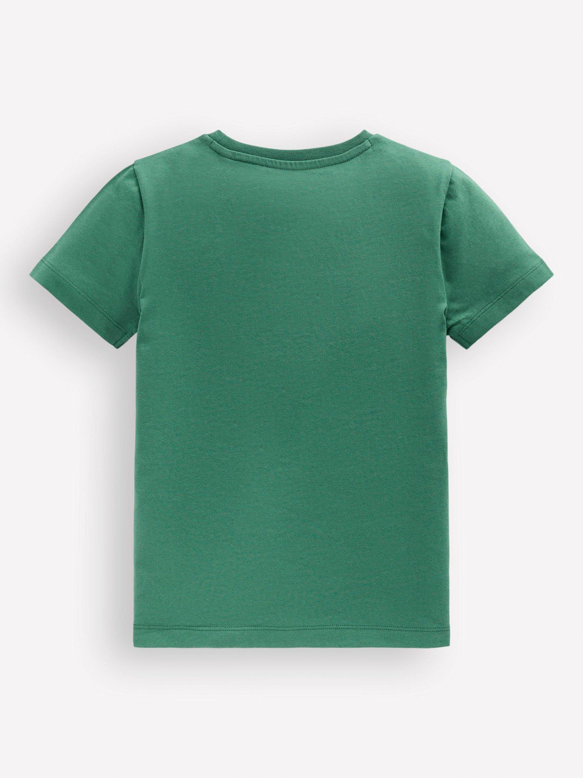 Product image 2 of 3, which shows Mini Boden Kids' Linear Stitch T-Shirt, Green, 2-3 years