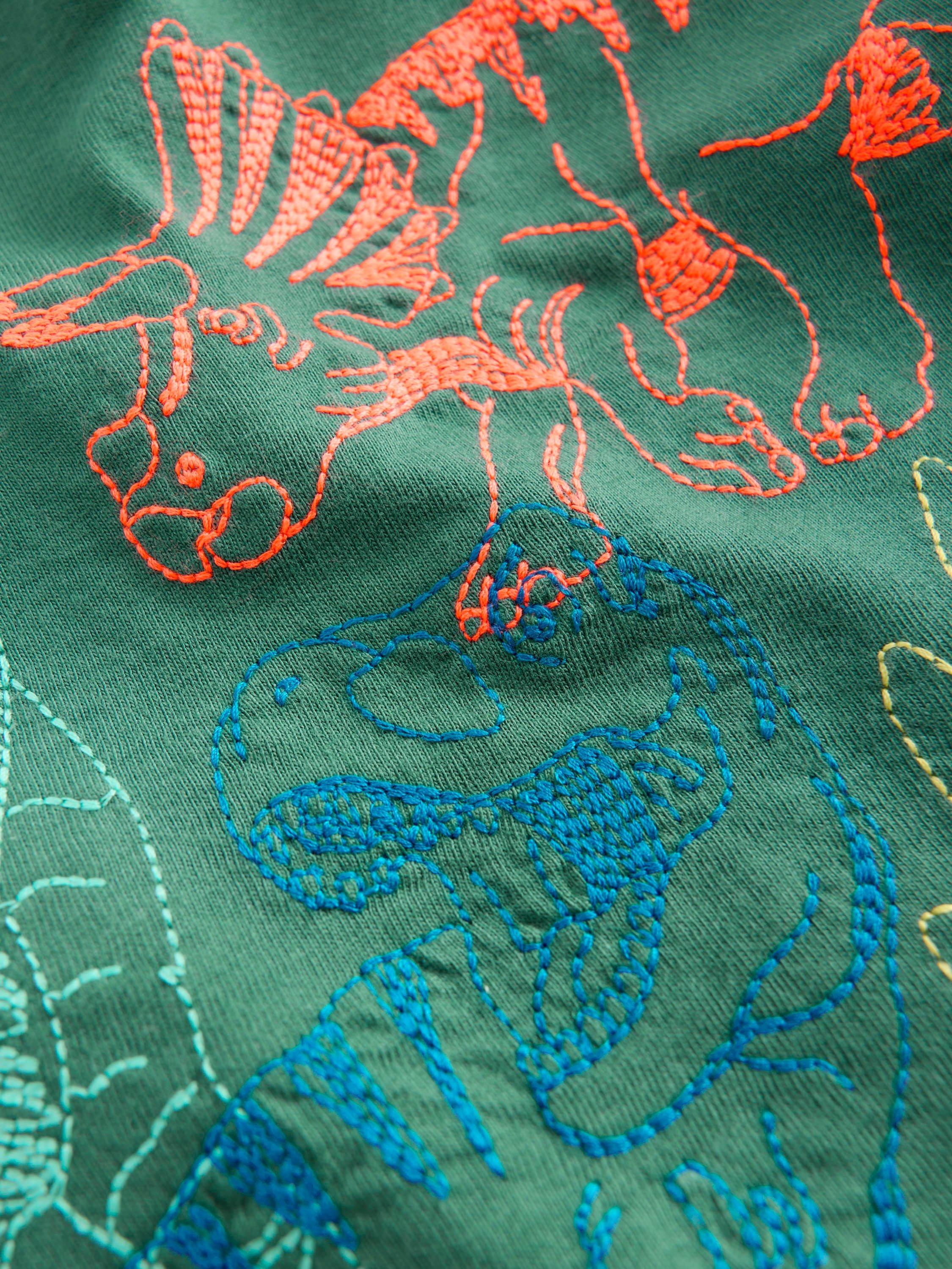 Product image 3 of 3, which shows Mini Boden Kids' Linear Stitch T-Shirt, Green, 2-3 years