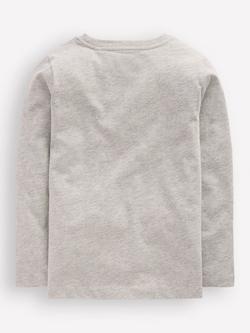 Mini Boden Kids' Long Sleeve Printed Top, Grey Marl Tractor - view 2, Grey Marl Tractor