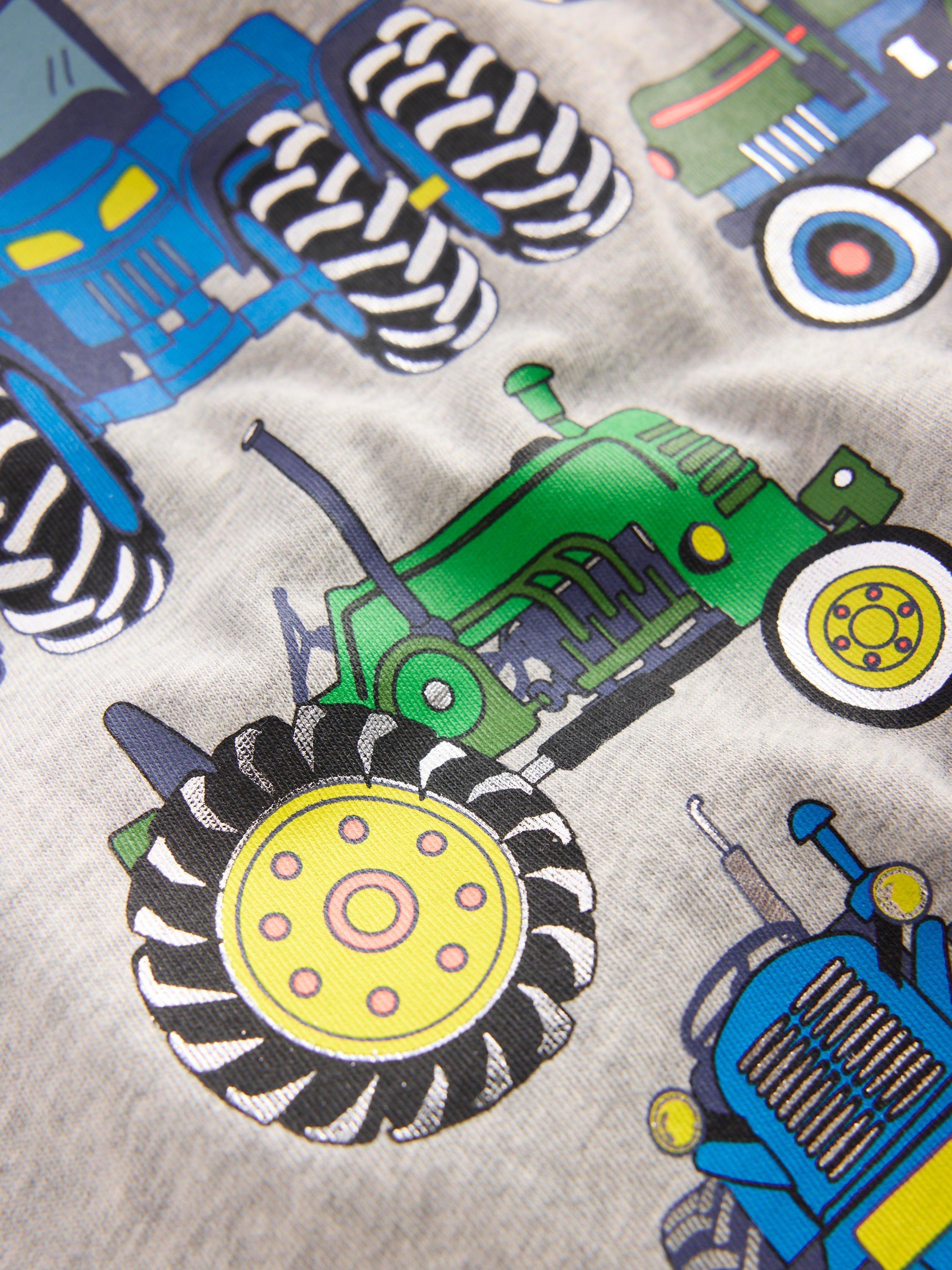 Product image 3 of 3, which shows Mini Boden Kids' Long Sleeve Printed Top, Grey Marl Tractor, 2-3 years