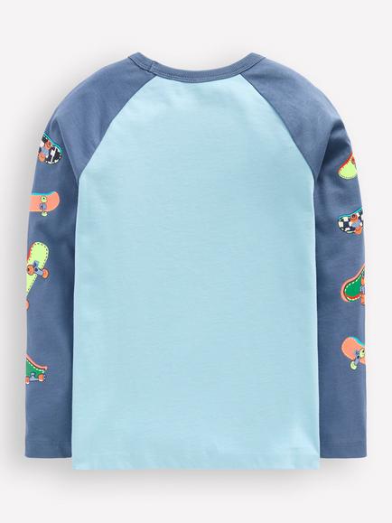 Mini Boden Kids' Printed Long Sleeve T-Shirt, Blue - view 2, Blue
