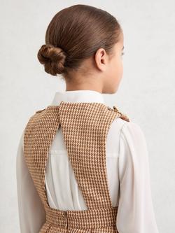 Reiss Kids' Briana Puppytooth Check Pinafore Dress, Brown - view 2, Brown