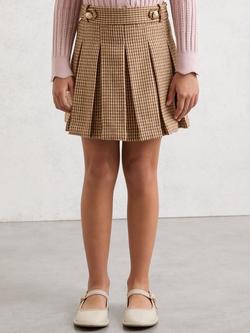 Reiss Kids' Molly Puppytooth Check Skirt, Brown, Brown