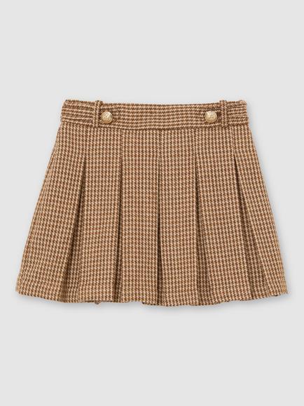 Reiss Kids' Molly Puppytooth Check Skirt, Brown - view 2, Brown