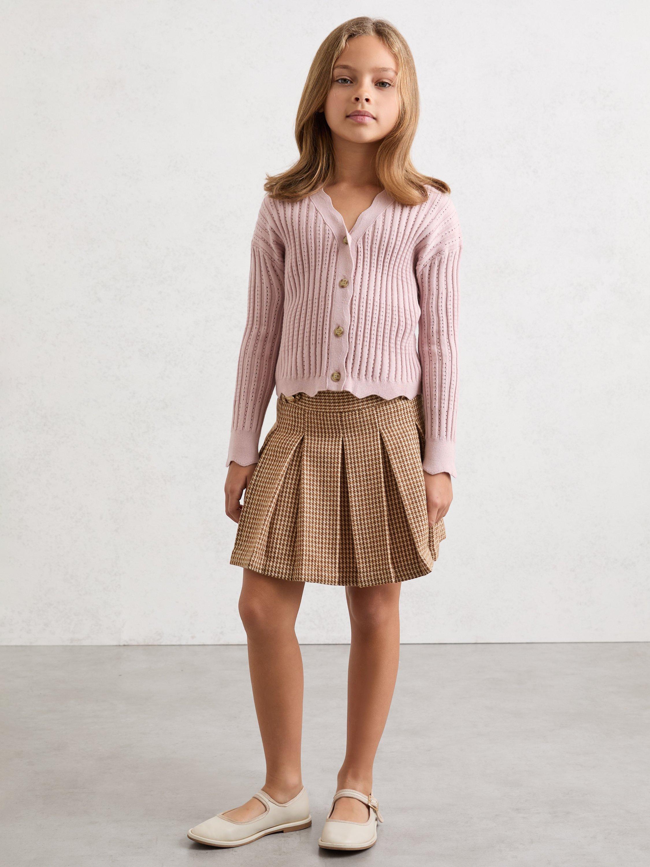 Reiss Kids' Molly Puppytooth Check Skirt, Brown