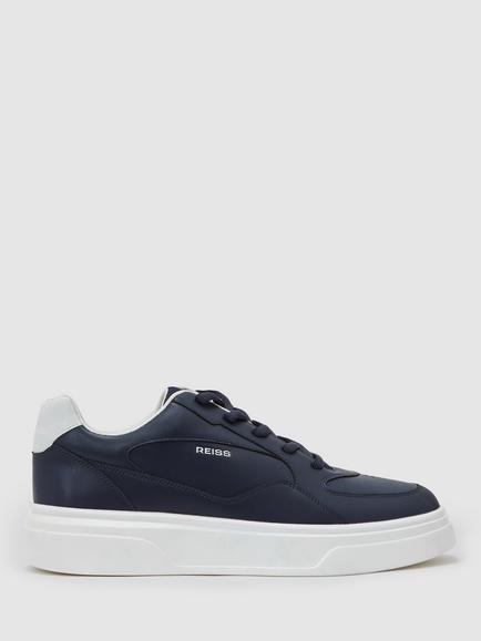 Reiss Cast Leather Chunky Sole Trainers, Navy