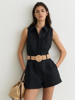 Reiss Taylor Belted Pure Linen Jumpsuit, Navy, Navy