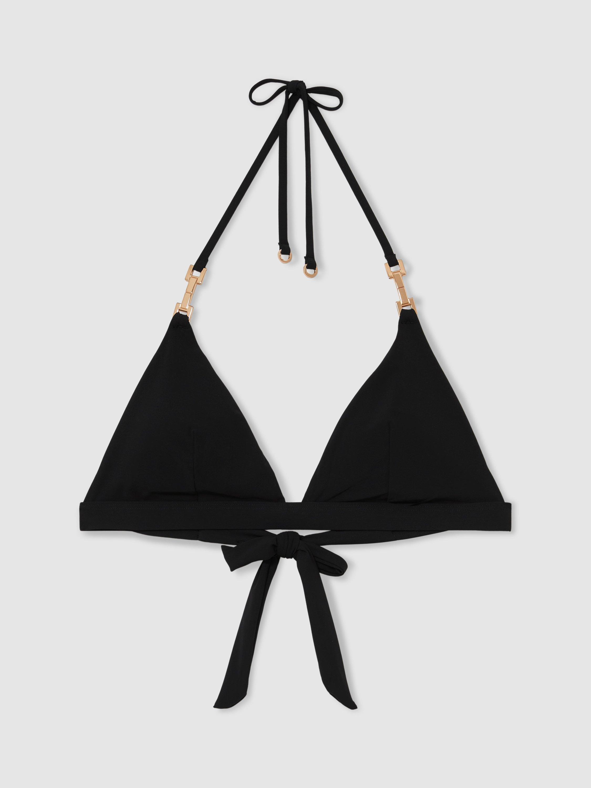 Product image 3 of 5, which shows Reiss Riah Halterneck Triangle Bikini Top, Black, 6